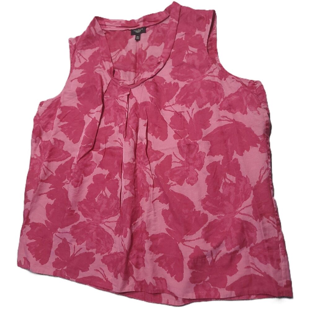 Talbots Pink Butterfly Silk Blend Sleeveless Top Size 18 Pleat Front Scoop Neck - Picture 8 of 8